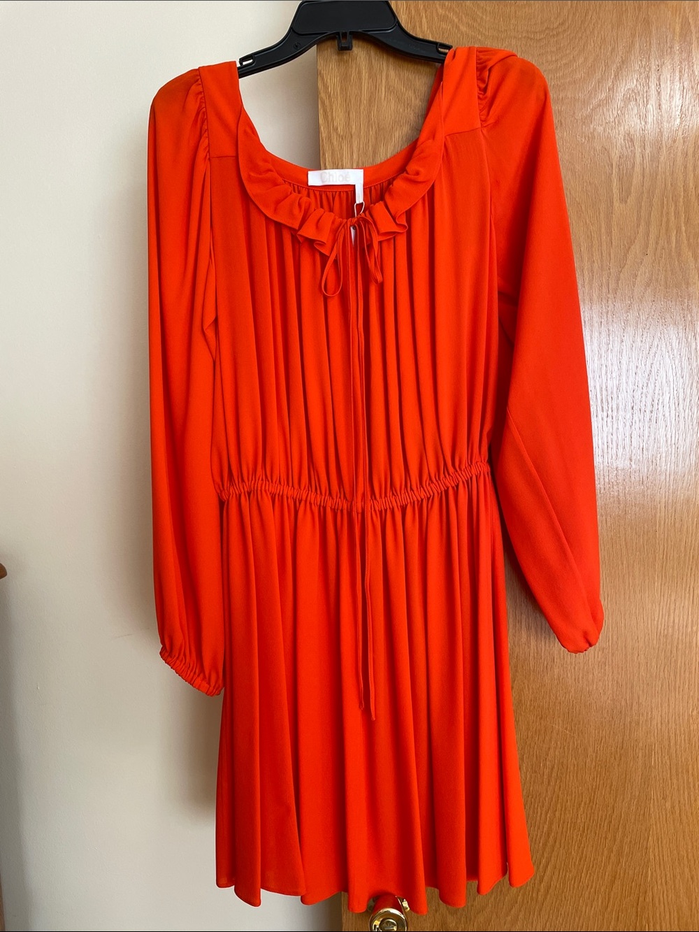 Chloé Vibrant Orange Red Long Sleeve Midi Dress Size 4